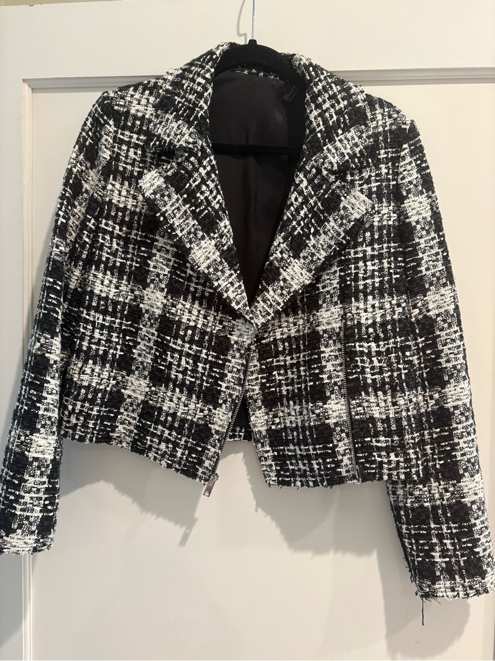 Theory Slim Moto Tweed Zip-Front Blazer